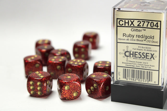 Chessex Glitter Ruby/Gold Six-Sided 16mm Dice