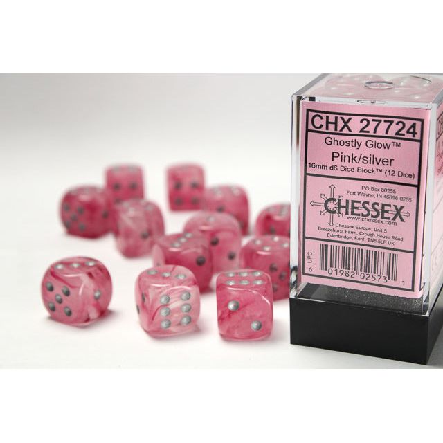 Chessex Ghostly Glow Pink/Silver Six-Sided 16mm Dice