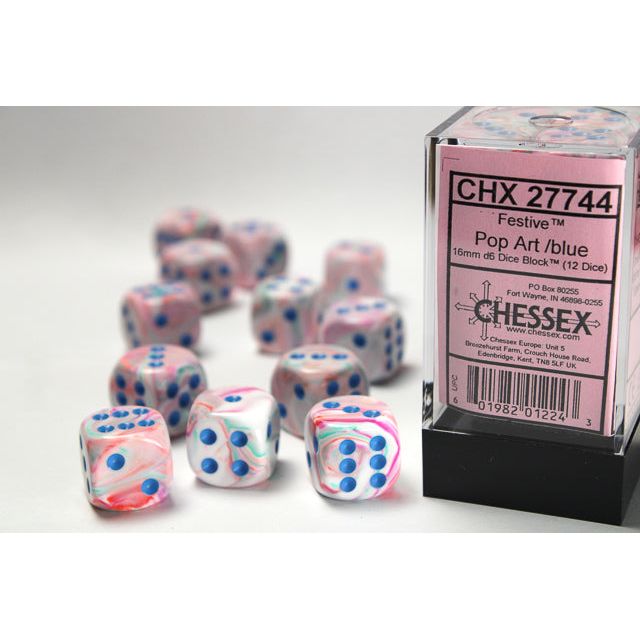 Chessex Festive Pop Art/Blue Six-Sided 16mm Dice