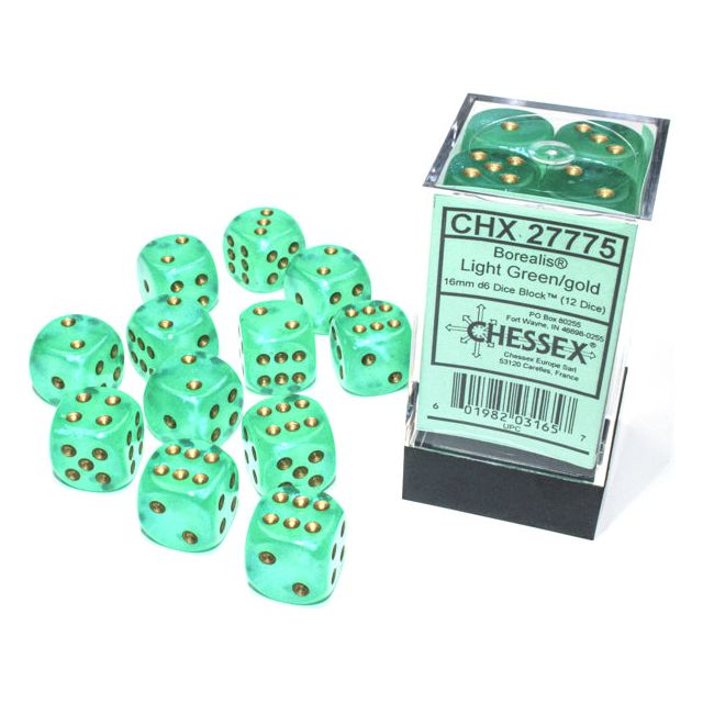 Chessex Borealis Luminary Light Green/Gold Six-Sided 16mm Dice