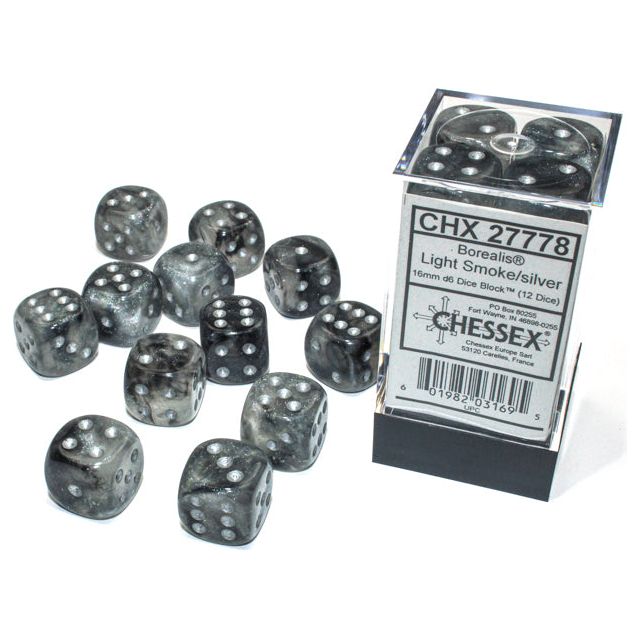 Chessex Borealis Luminary Light Smoke/Silver Six-Sided 16mm Dice