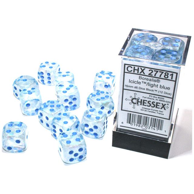 Chessex Borealis Luminary Icicle/Light Blue Six-Sided 16mm Dice