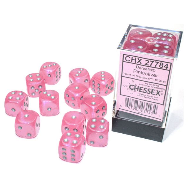 Chessex Borealis Luminary Pink/Silver Six-Sided 16mm Dice