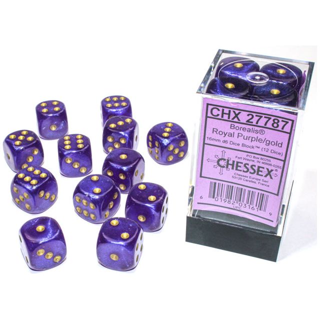 Chessex Borealis Luminary Royal Purple/Gold Six-Sided 16mm Dice