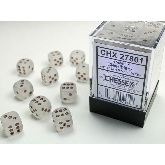 Chessex Frosted Clear/Black Six-Sided 12mm Dice