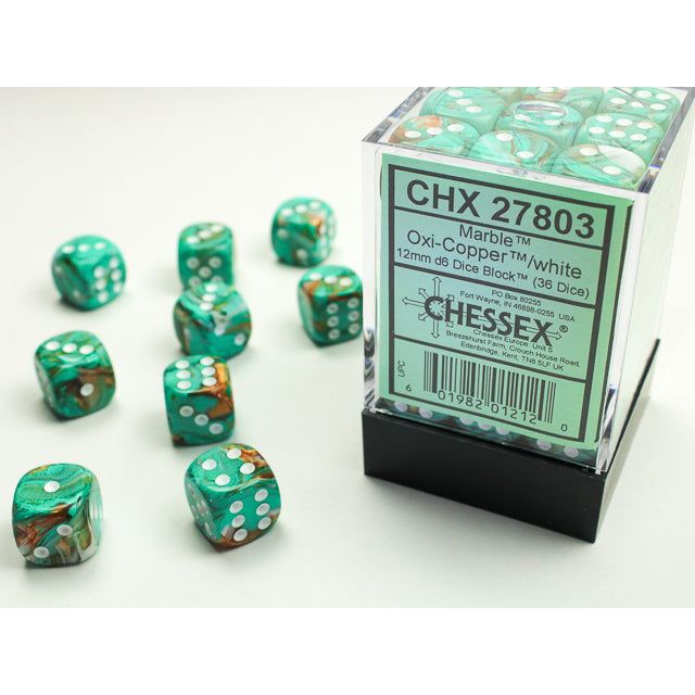 Chessex Marble Oxi-Copper/White Six-Sided 12mm Dice