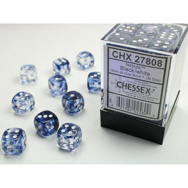 Chessex Nebula Black/White Six-Sided 12mm Dice