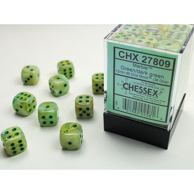 Chessex Marble Green/Dark Green Six-Sided 12mm Dice