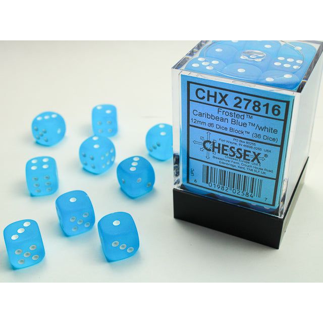 Chessex Frosted Caribbean Blue/White Six-Sided 12mm Dice