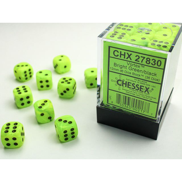 Chessex Vortex Bright Green/Black Six-Sided 12mm Dice