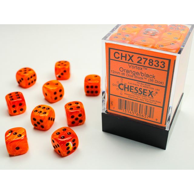 Chessex Vortex Orange/Black Six-Sided 12mm Dice