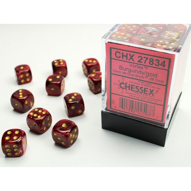 Chessex Vortex Burgundy/Gold Six-Sided 12mm Dice