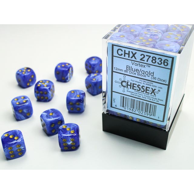 Chessex Vortex Blue/Gold Six-Sided 12mm Dice