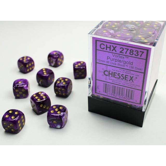 Chessex Vortex Purple/Gold Six-Sided 12mm Dice