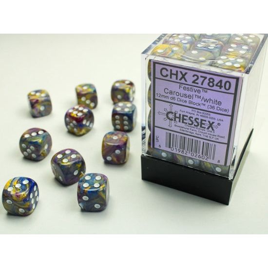 Chessex Festive Carousel/White Six-Sided 12mm Dice