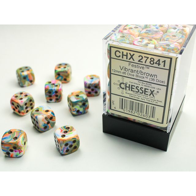 Chessex Festive Vibrant/Brown Six-Sided 12mm Dice