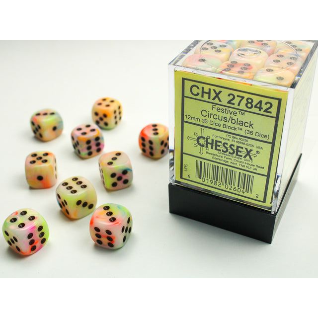 Chessex Festive Circus/Black Six-Sided 12mm Dice