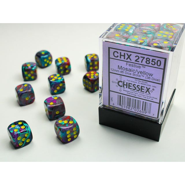 Chessex Festive Mosaic/Yellow Six-Sided 12mm Dice