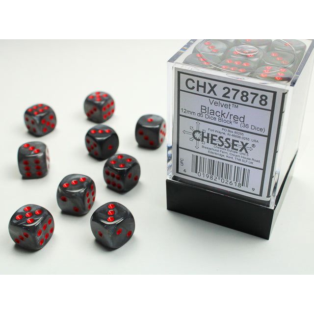 Chessex Velvet Black/red 12mm D6 Six-Sided Dice