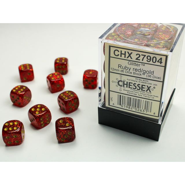 Chessex Glitter Ruby/Gold 12mm Dice