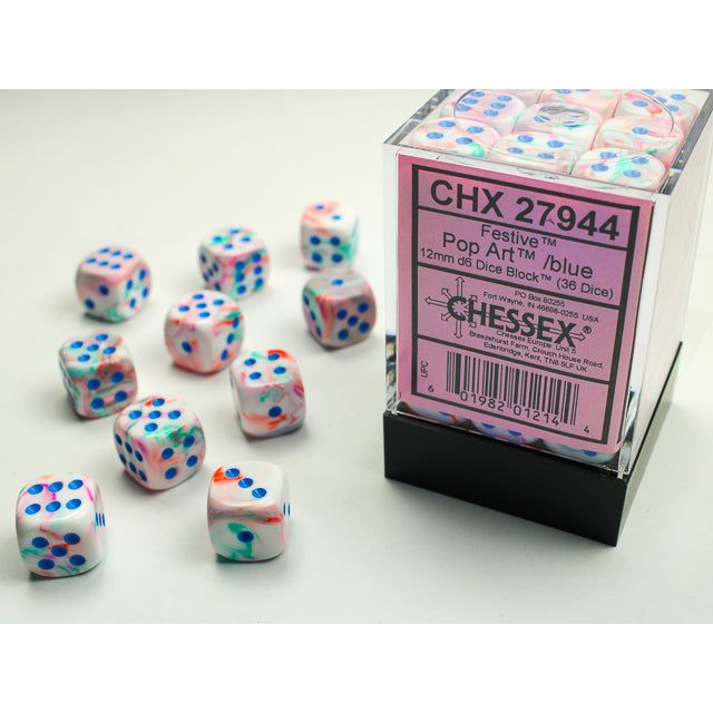 Chessex Festive Pop Art/Blue Six-Sided 12mm Dice