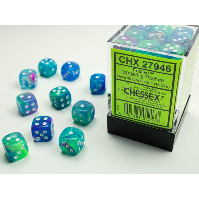 Chessex Festive Waterlily/White Six-Sided 12mm Dice