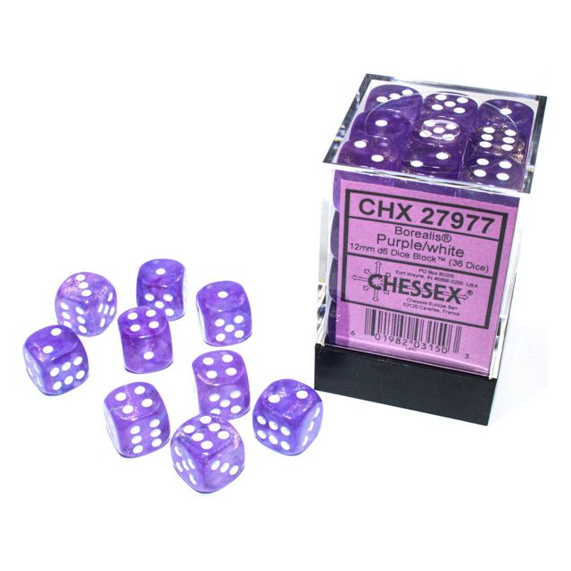 Chessex Borealis Luminary Purple/White Six-Sided 12mm Dice