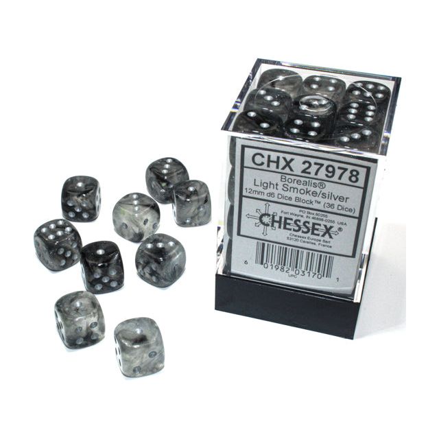 Chessex Borealis Luminary Light Smoke/Silver Six-Sided 12mm Dice