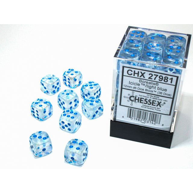 Chessex Borealis Luminary Icicle/Light Blue Six-Sided 12mm Dice