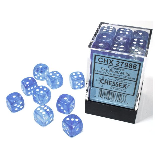 Chessex Borealis Luminary Sky Blue/White Six-Sided 12mm Dice