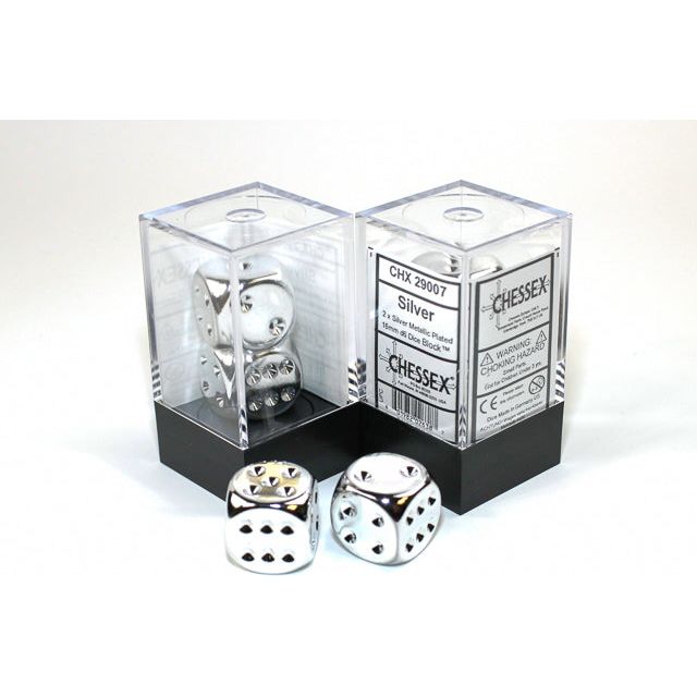 Chessex Silver Metallic Six-Sided 16mm Dice Pair