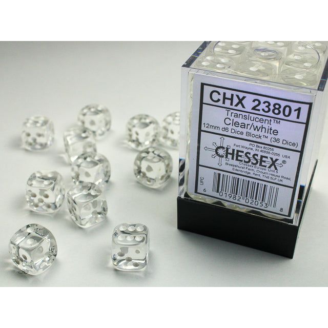 Chessex Translucent Small Clear/White Six-Sided 12mm Dice