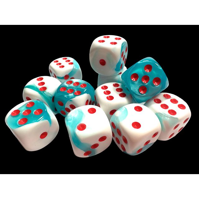Chessex Limited Edition Gemini Teal-White/Red Six-Sided 16mm Dice