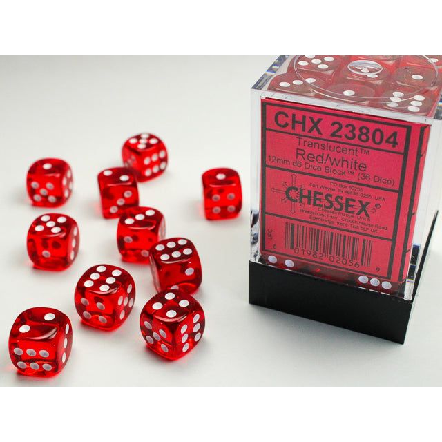 Chessex Translucent Small Red/White Six-Sided 12mm Dice