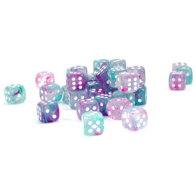 Chessex Nebula Luminary Wisteria/White Six-Sided 12mm Dice