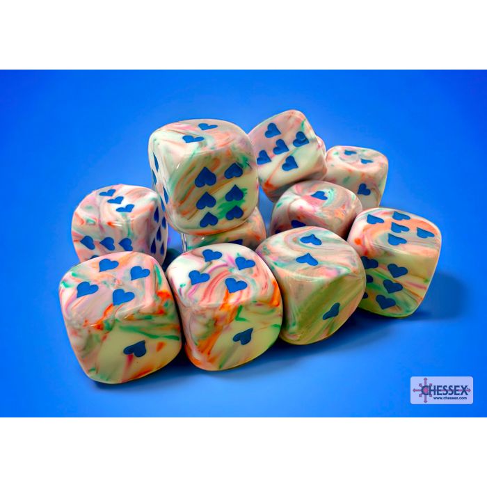 Chessex Heart Festive Pop Art/Blue Six-Sided 16mm Dice