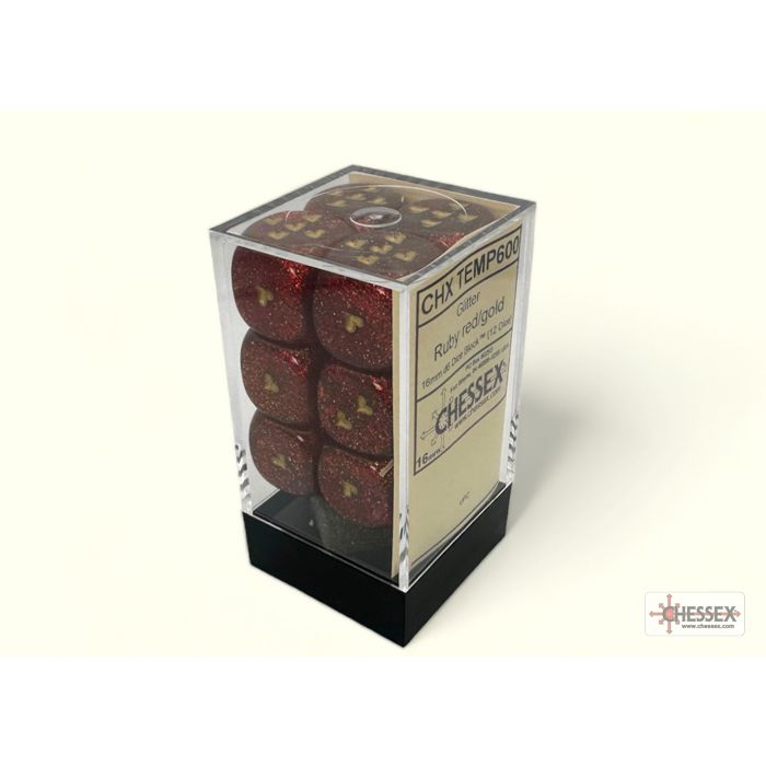 Chessex Heart Glitter Ruby Red/Gold Six-Sided 16mm Dice