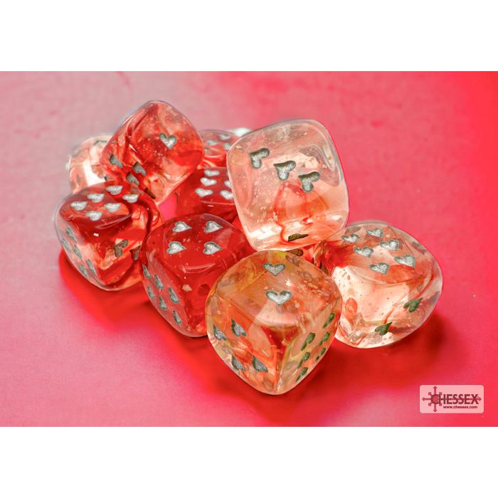 Chessex Heart Nebula Luminary Red/Silver Six-Sided 16mm Dice