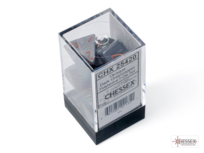Chessex Opaque Dark Grey/Copper Polyhedral 7-Set Dice Sets