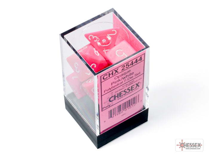 Chessex Opaque Pink/White Polyhedral 7-Set Dice Sets