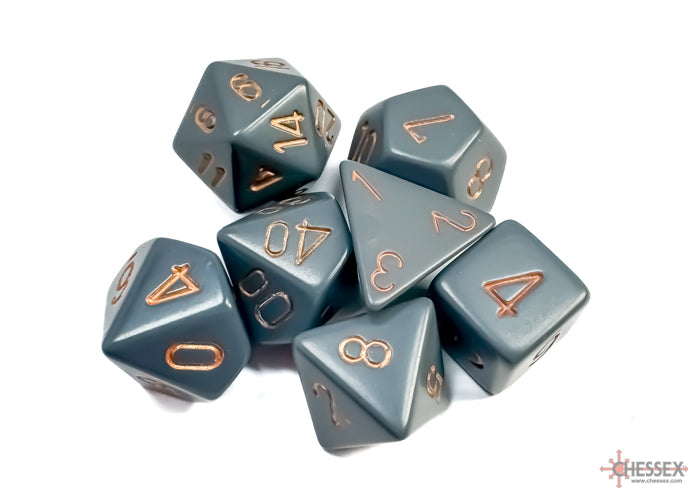 Chessex Opaque Dark Grey/Copper Polyhedral 7-Set Dice Sets