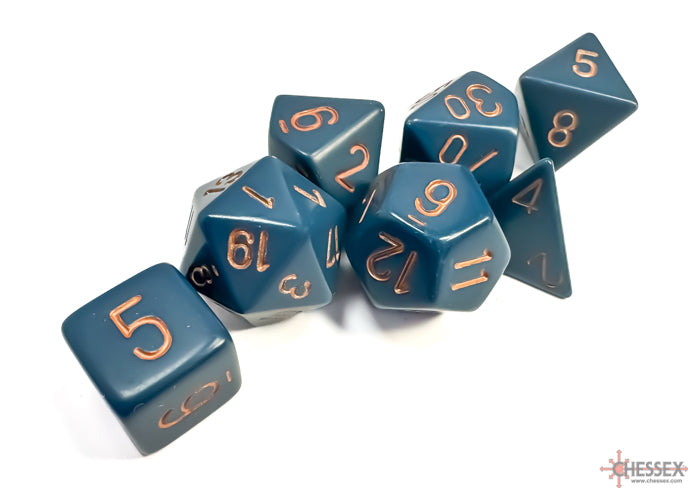 Chessex Opaque Dusty Blue/Copper Polyhedral 7-Set Dice Sets