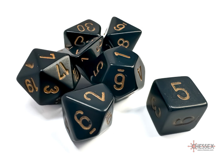 Chessex Opaque Black/Gold Polyhedral 7-Set Dice Sets