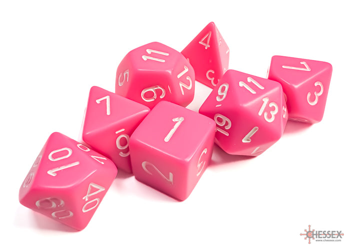 Chessex Opaque Pink/White Polyhedral 7-Set Dice Sets