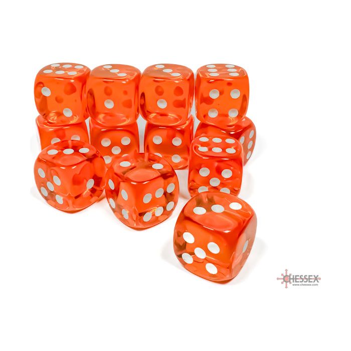 Chessex Translucent Orange/White Six-Sided 16mm Dice