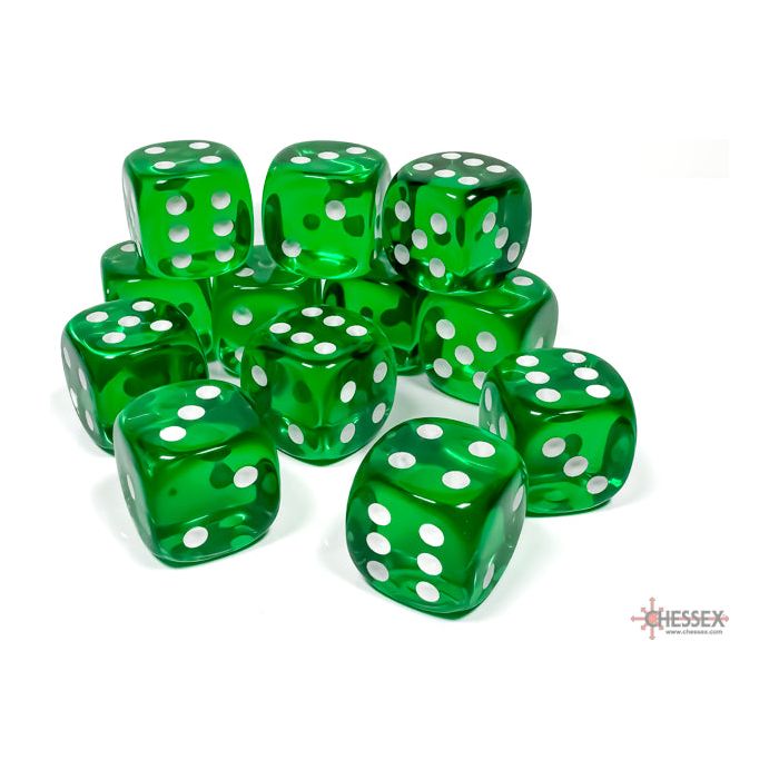 Chessex Translucent Green/White Six-Sided 16mm Dice