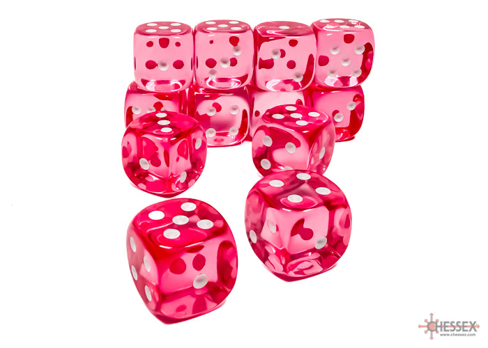 Chessex Translucent Pink/White Six-Sided 16mm Dice