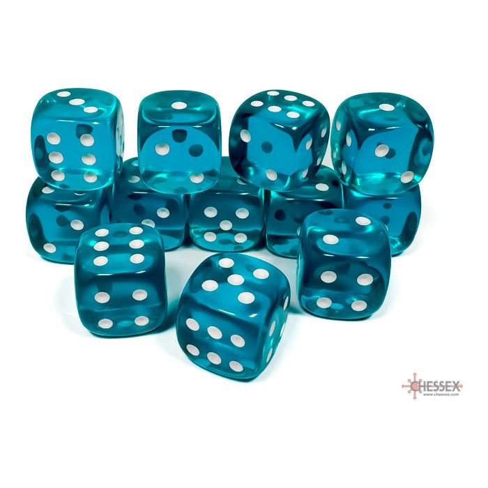 Chessex Translucent Teal/White Six-Sided 16mm Dice