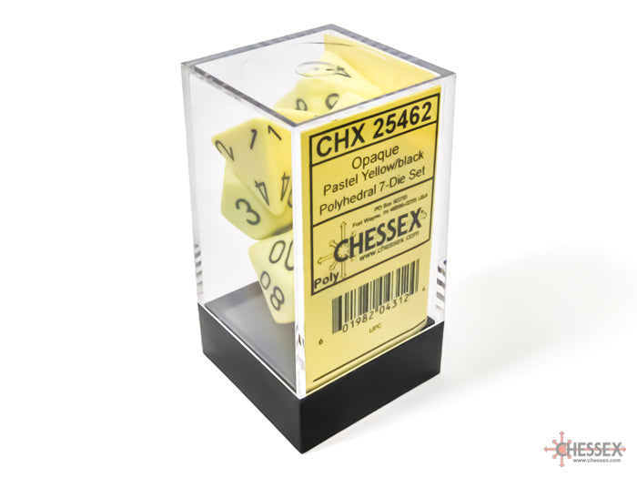 Chessex Opaque Pastel Yellow/Black Polyhedral 7-Set Dice Sets
