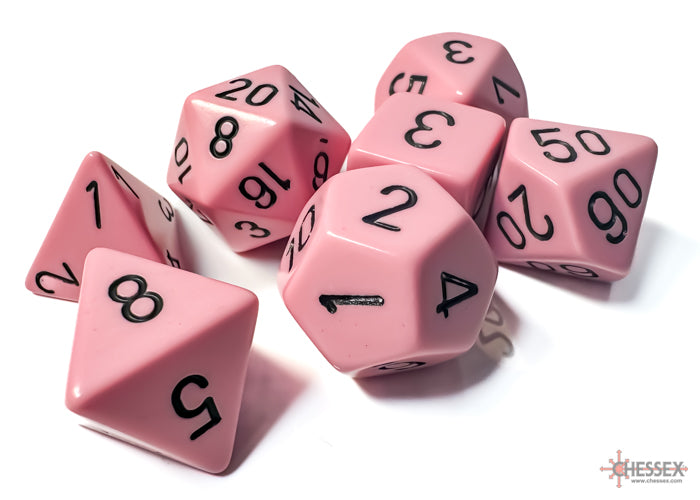 Chessex Opaque Pastel Pink/Black Polyhedral 7-Set Dice Sets
